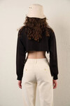 Kadın Siyah Kısa Crop Sweat (zck0323)