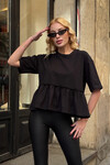 Kadın Siyah Volanlı Oversize T-shirt (ZCKSS163)