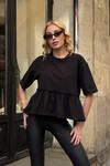 Kadın Siyah Volanlı Oversize T-shirt (ZCKSS163)