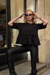 Kadın Siyah Volanlı Oversize T-shirt (ZCKSS163)