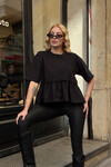 Kadın Siyah Volanlı Oversize T-shirt (ZCKSS163)