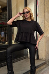 Kadın Siyah Volanlı Oversize T-shirt (ZCKSS163)