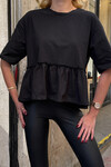 Kadın Siyah Volanlı Oversize T-shirt (ZCKSS163)