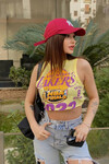 Kadın Yeşil Baskılı Crop Tshirt (zck0465)
