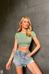 Kadın Yeşil Kısa Kollu Basic Crop Tshirt (zck0685)